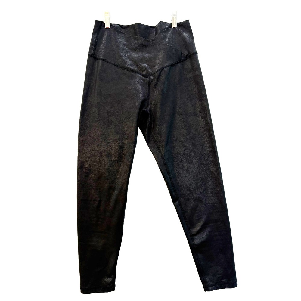 Offline by Aerie Crossover High Waist Black Crackle Faux Leather Leggings Size L
